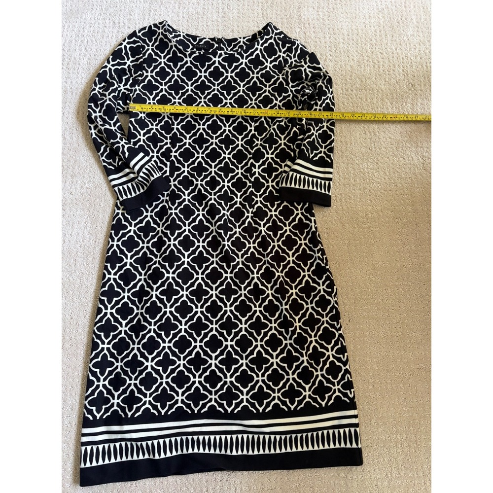 Talbots Womens Black White Quatrefoil Geometric Sheath Dress Size 6